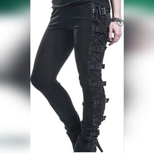 Women's Black Lace-Up Leggings